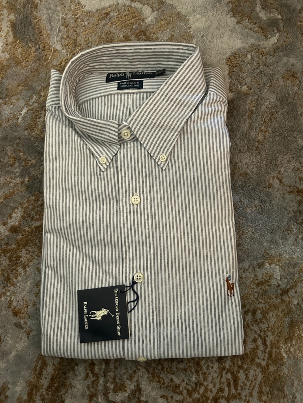 Ralph Lauren Men’s Brown and White Striped Button-Down Shirt